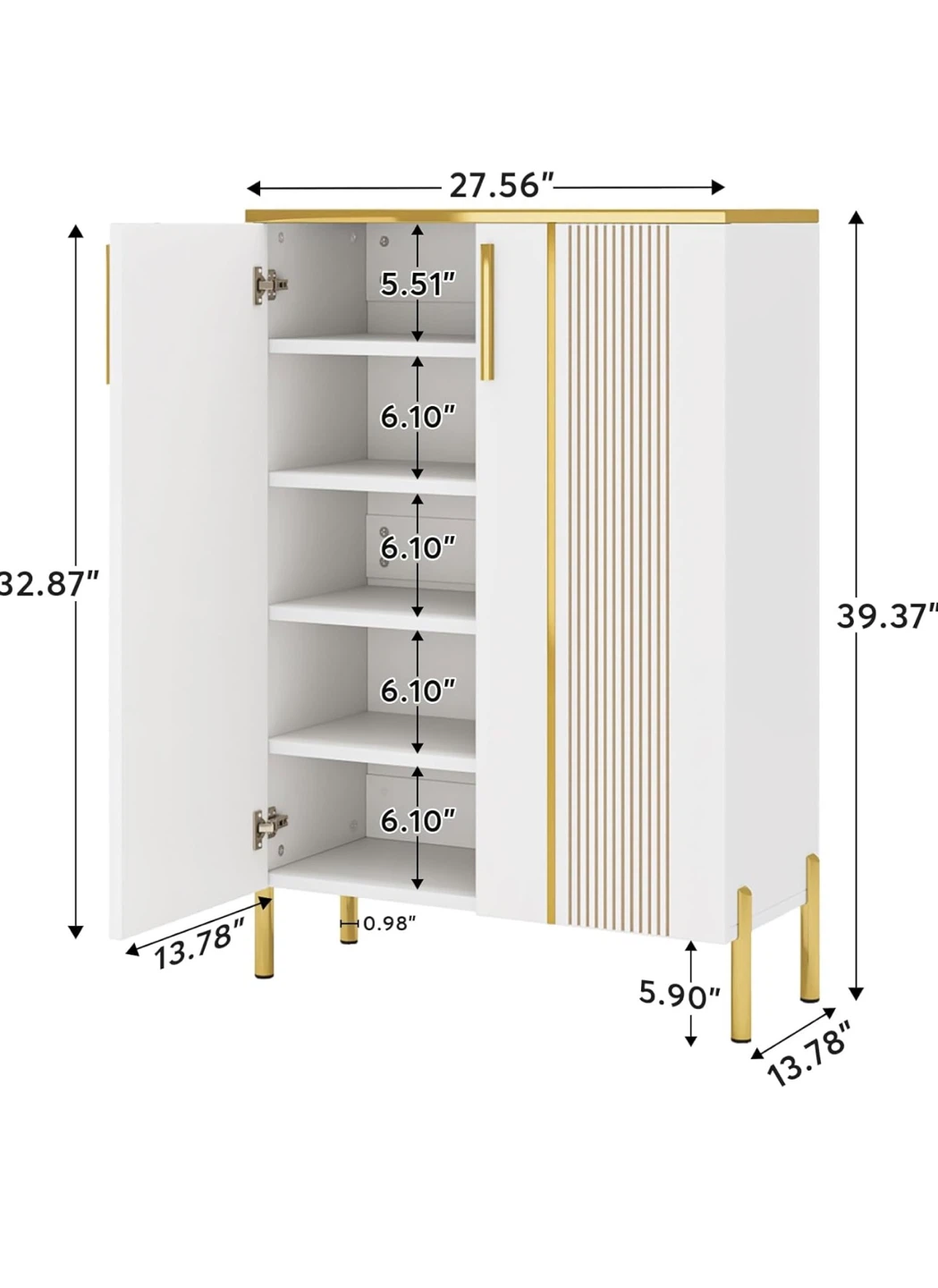 Tribesigns 6-Tier Shoe Cabinet - White & Gold - photo 3