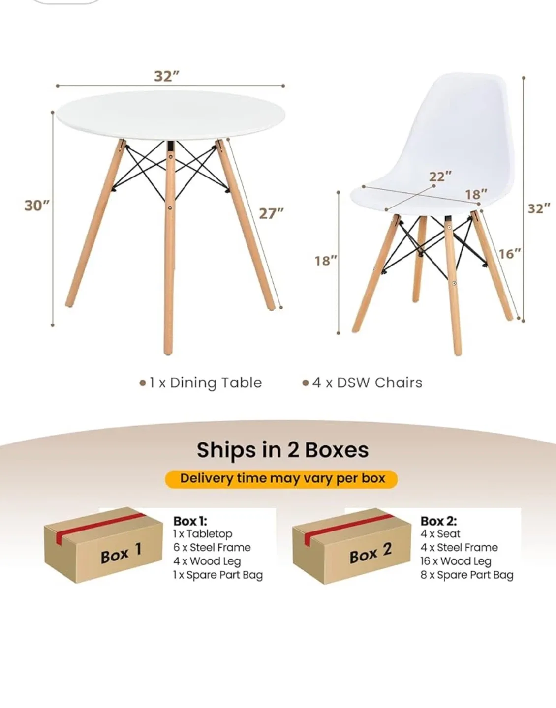 Dining Table Set - Round Table with 4 White DSW Chairs thumbnail