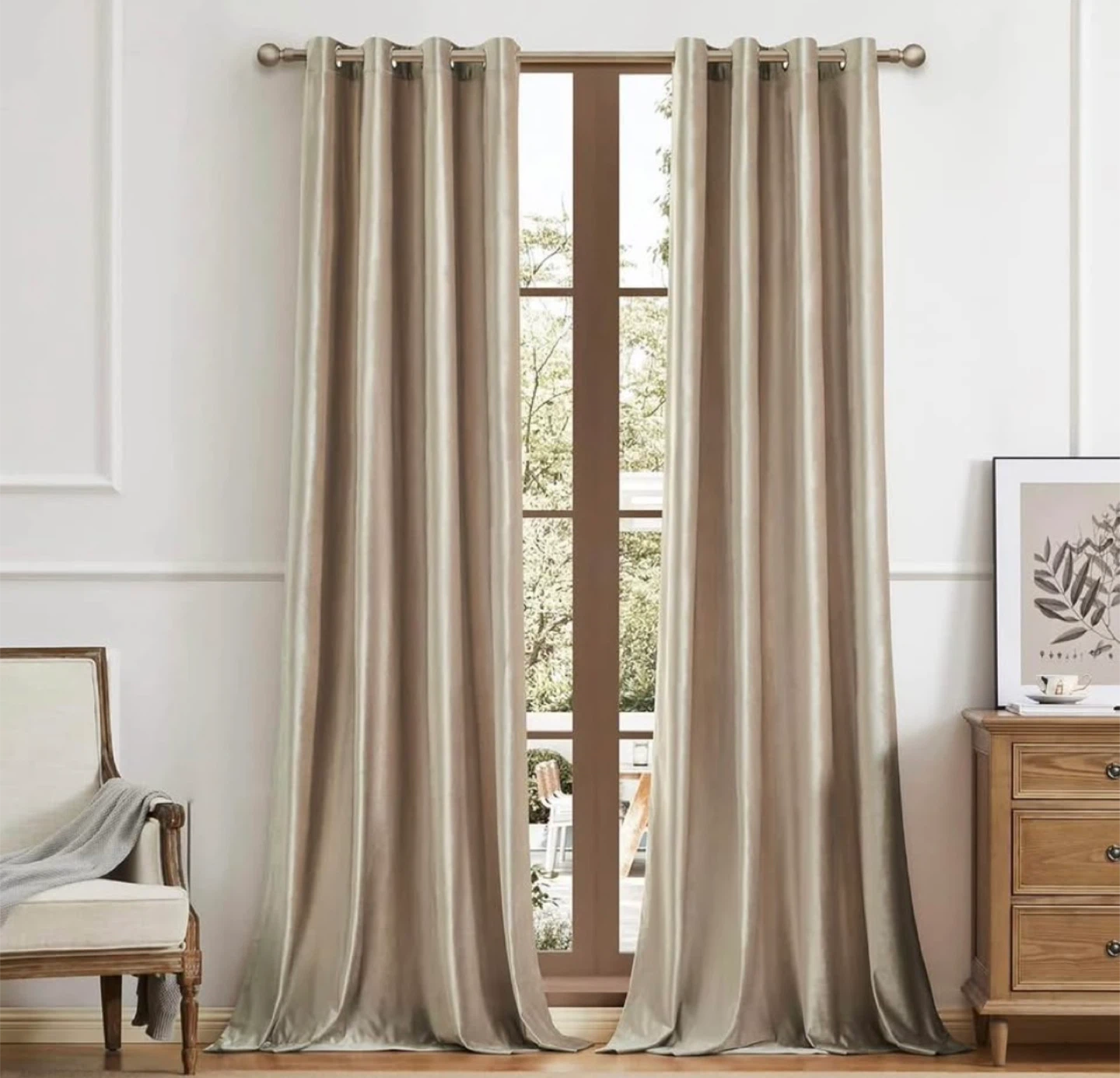 Beige/Champagne Velvet & Sheer Curtains