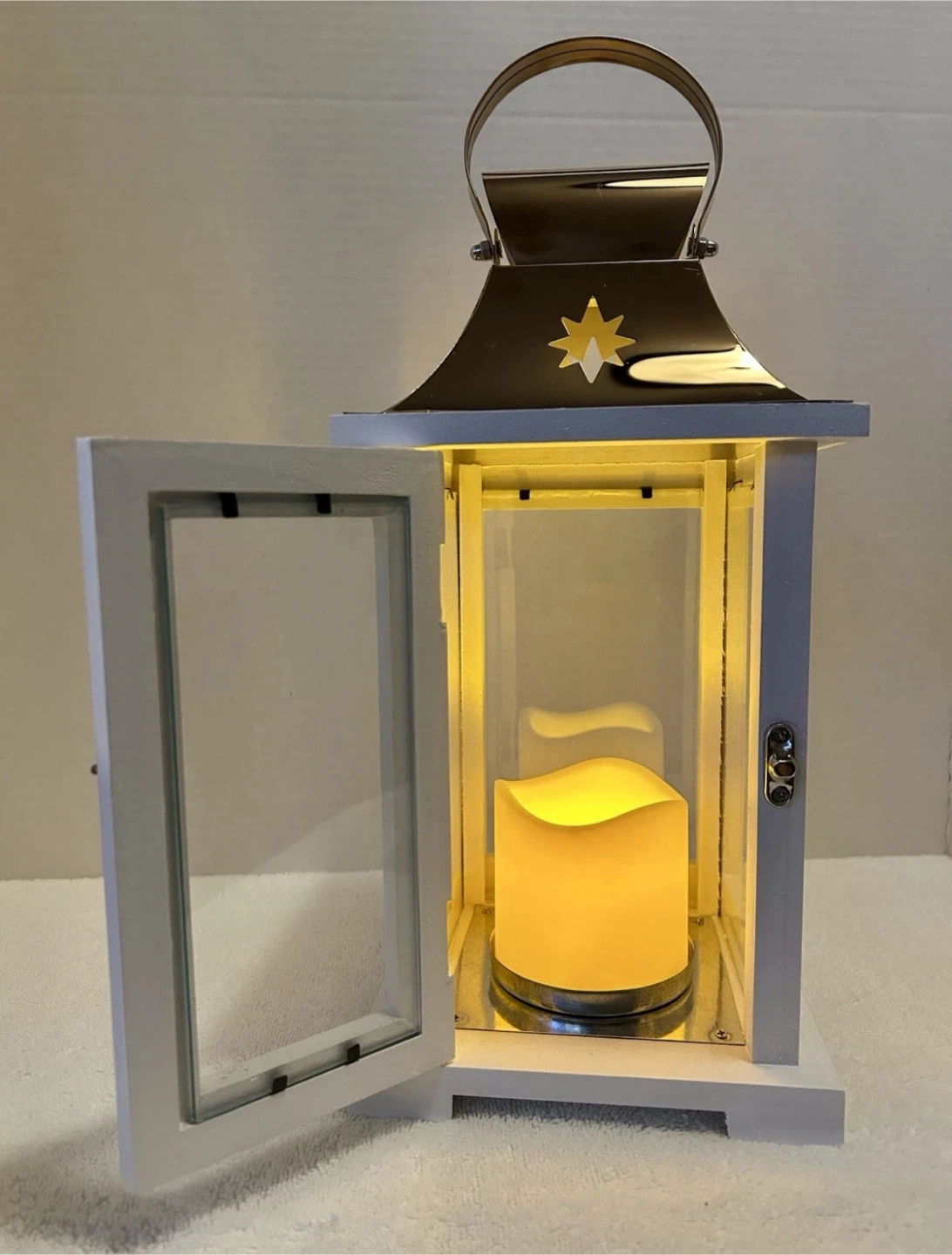 NIB LED Flameless Candle Lantern/Wood & Steel/Home Décor