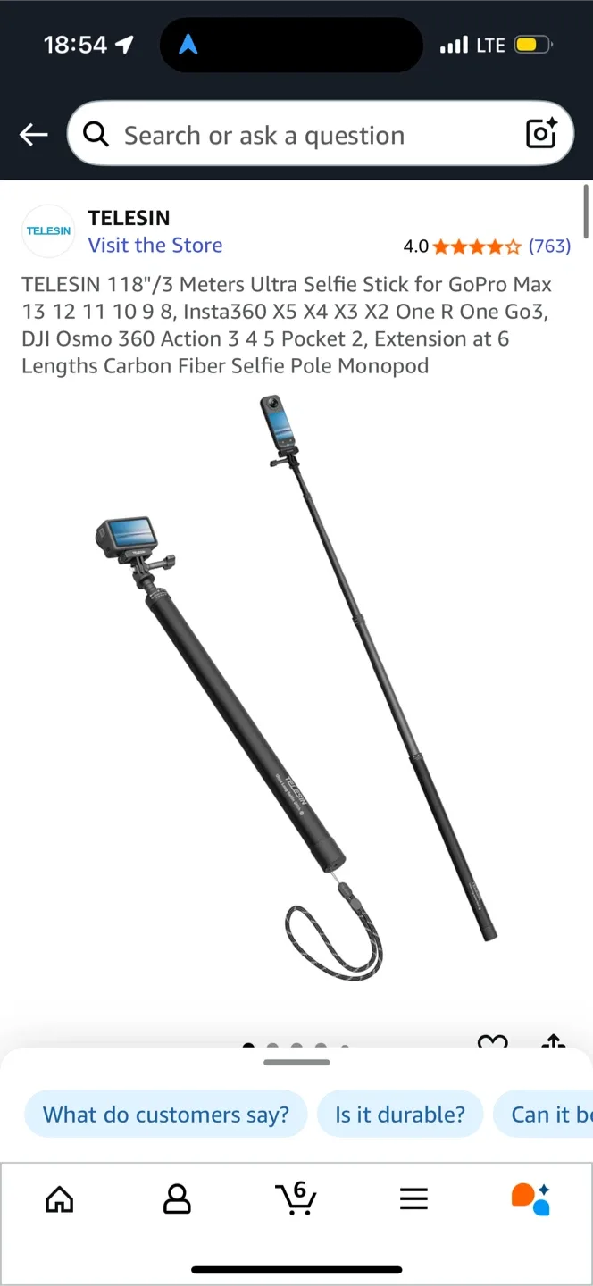 TELESIN 118" Ultra Selfie Stick for GoPro - New thumbnail