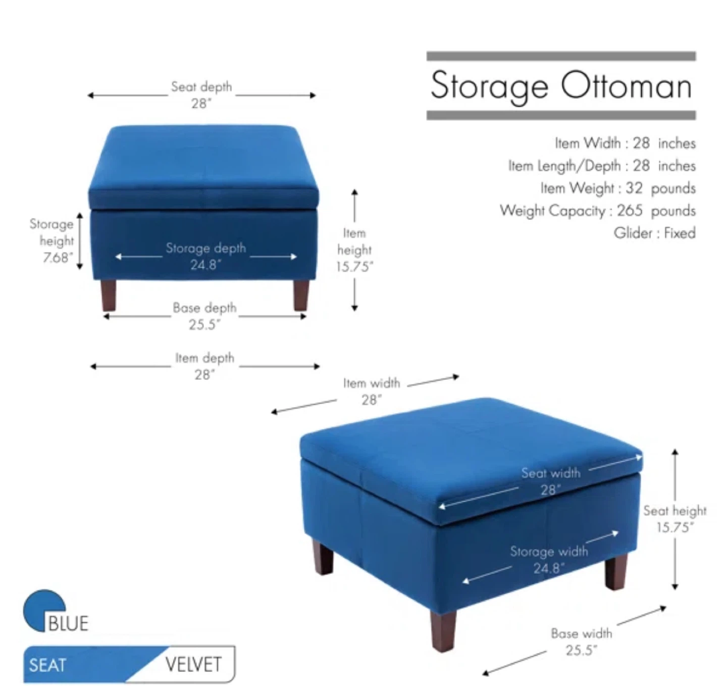 Velvet loveseat and storage ottoman - photo 4