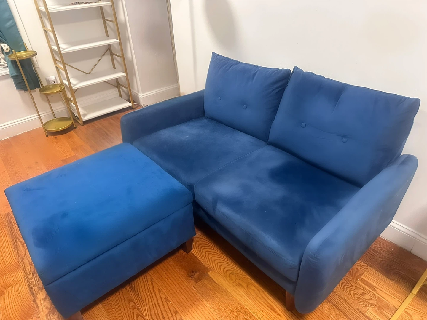 Velvet loveseat and storage ottoman - photo 2