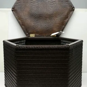 Vintage Brown Harvey Wicker Padded Ottoman Stool