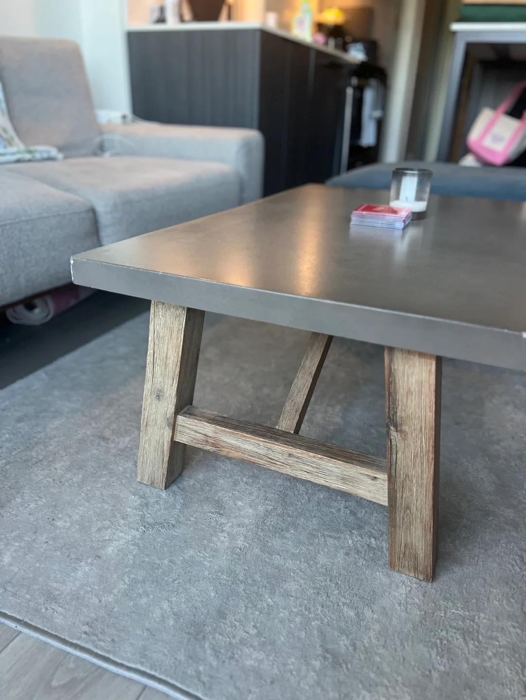 Concrete Top Coffee Table with Wood Legs thumbnail