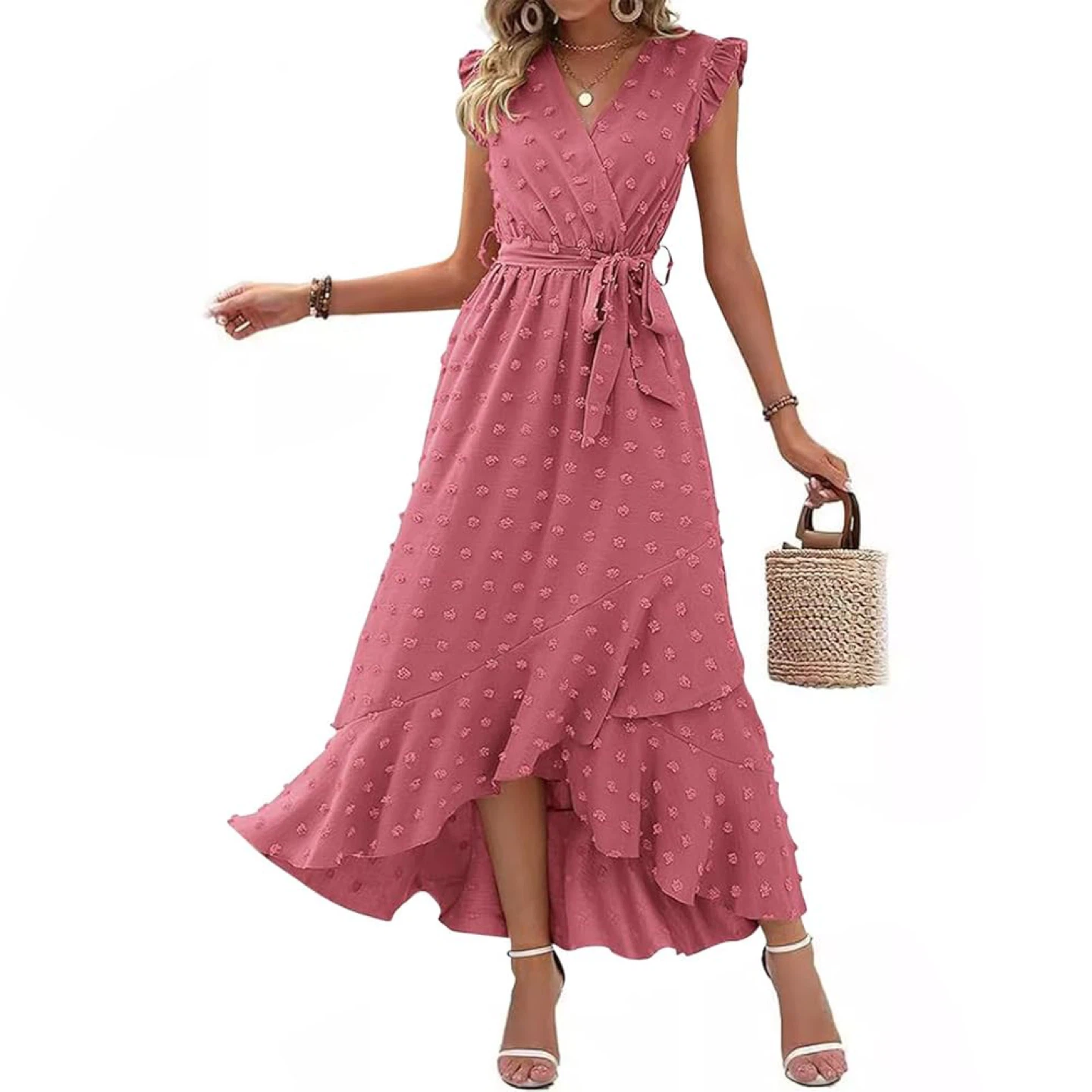 Brand new Women Deep V Neck Ruffle Sleeve Max