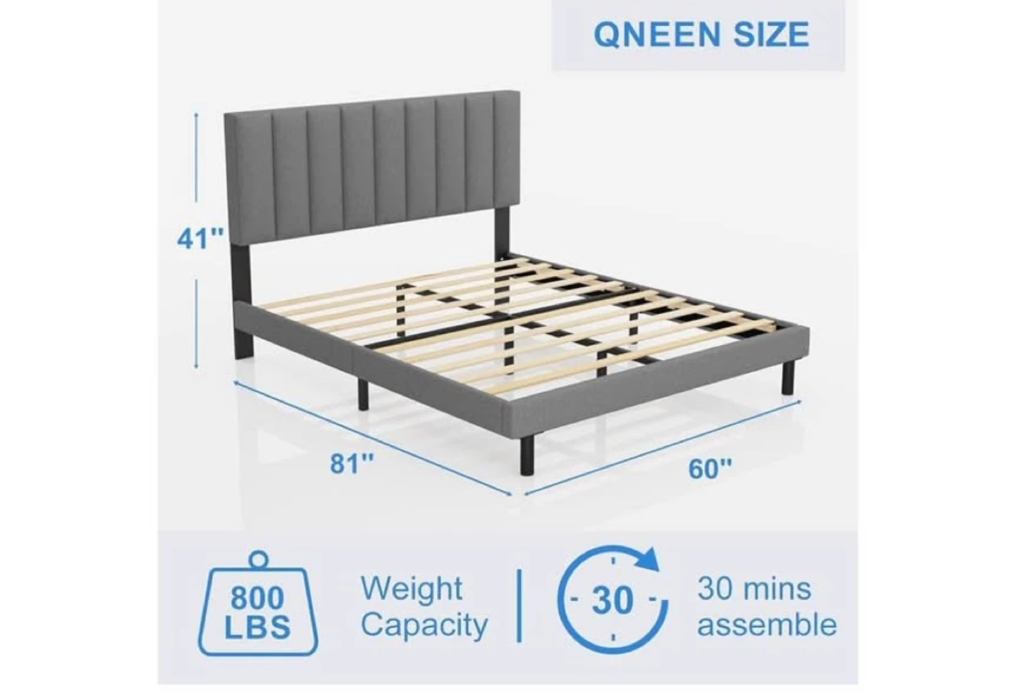 Queen Size Bed Frame - Grey