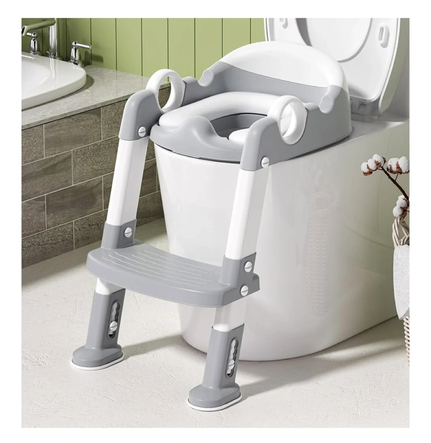 Potty Training Seat with Ladder - Grey & White image indicator(2)