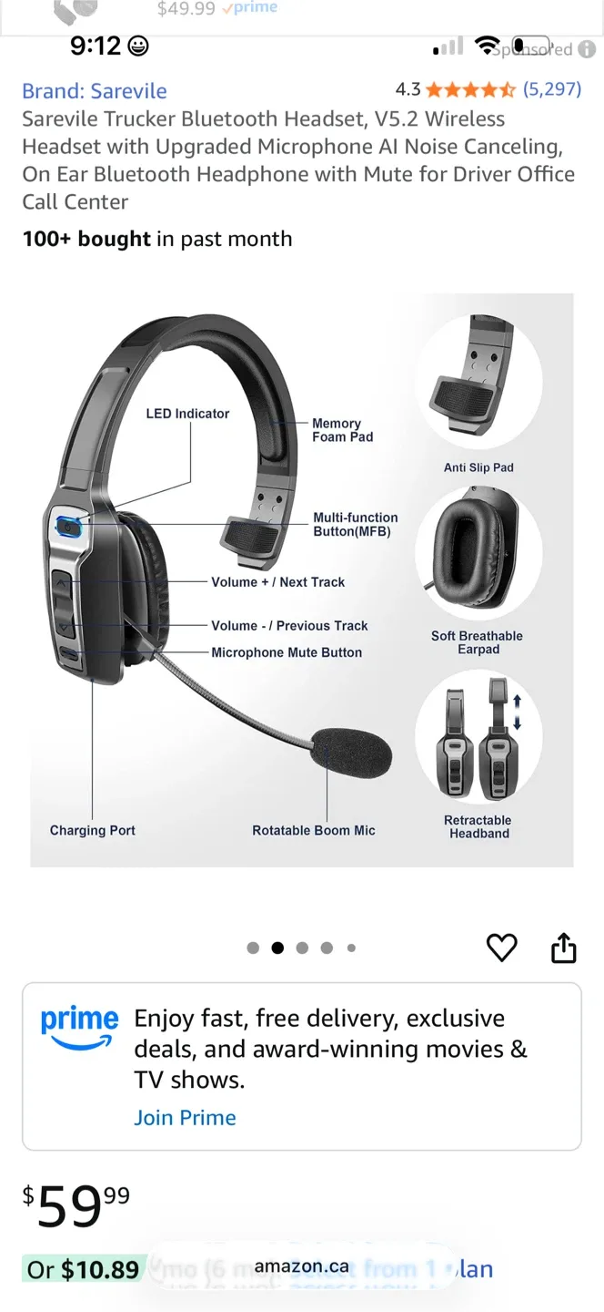 New Sarevile KH-23 Bluetooth Trucker/Call Centre Headset - Black image indicator(8)