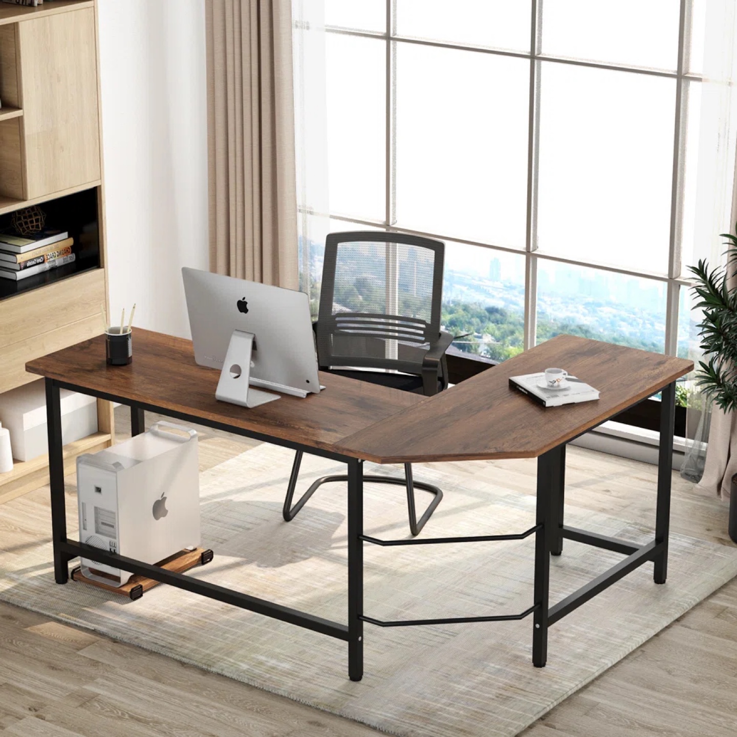 L-Shaped Brown Wood Computer Desk - photo 2