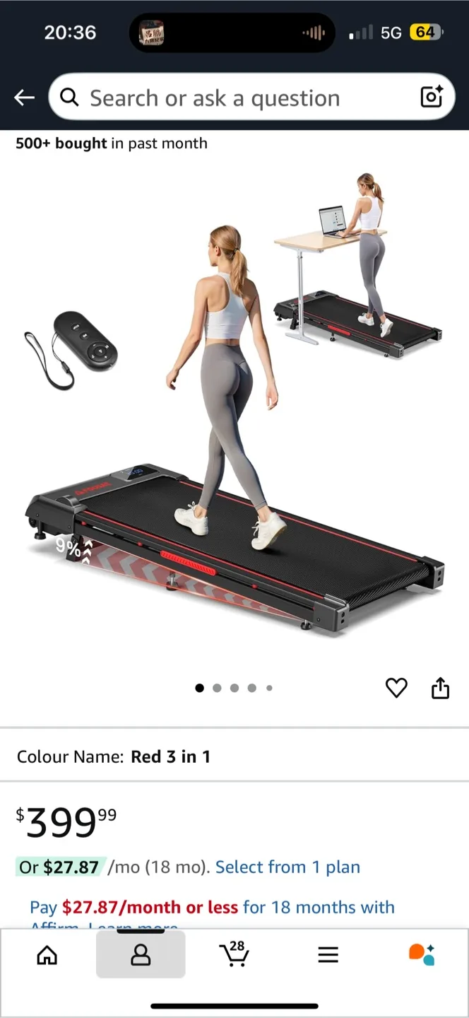 3-in-1 Walking Pad Treadmill - Red thumbnail