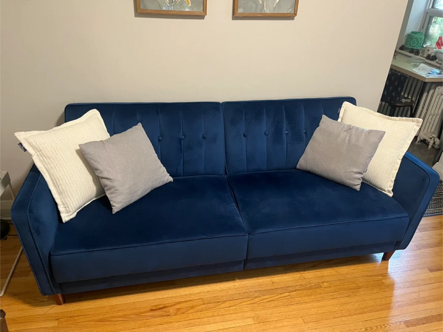 Blue Velvet Futon Sofa Bed