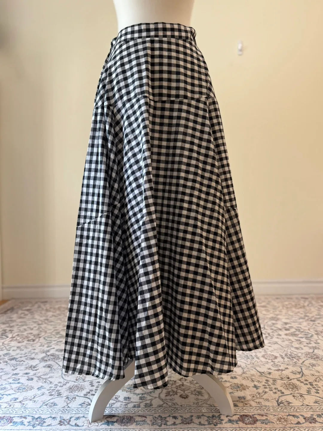 Vintage Black White Gingham Maxi Skirt image indicator(5)