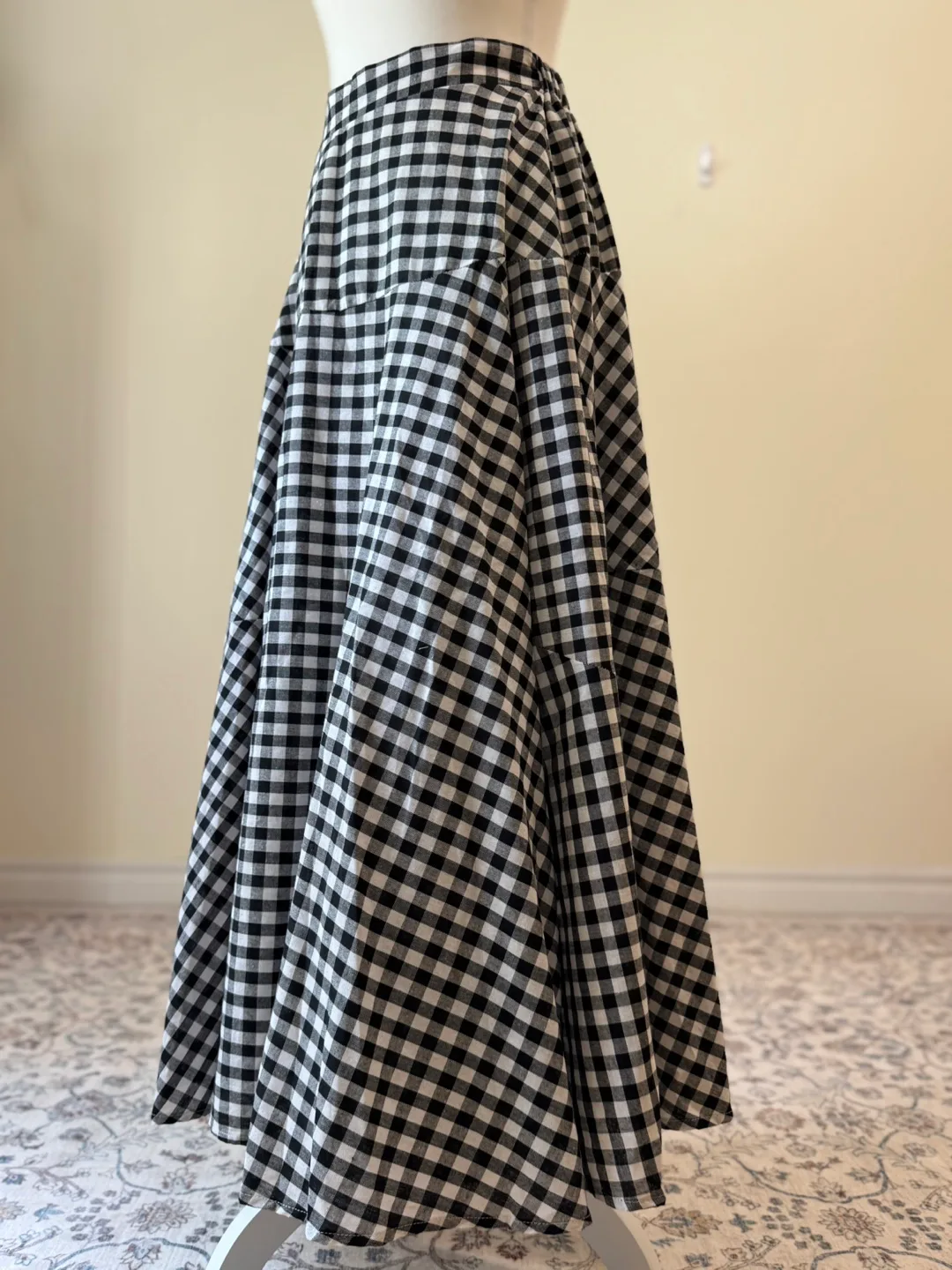 Vintage Black White Gingham Maxi Skirt image indicator(8)