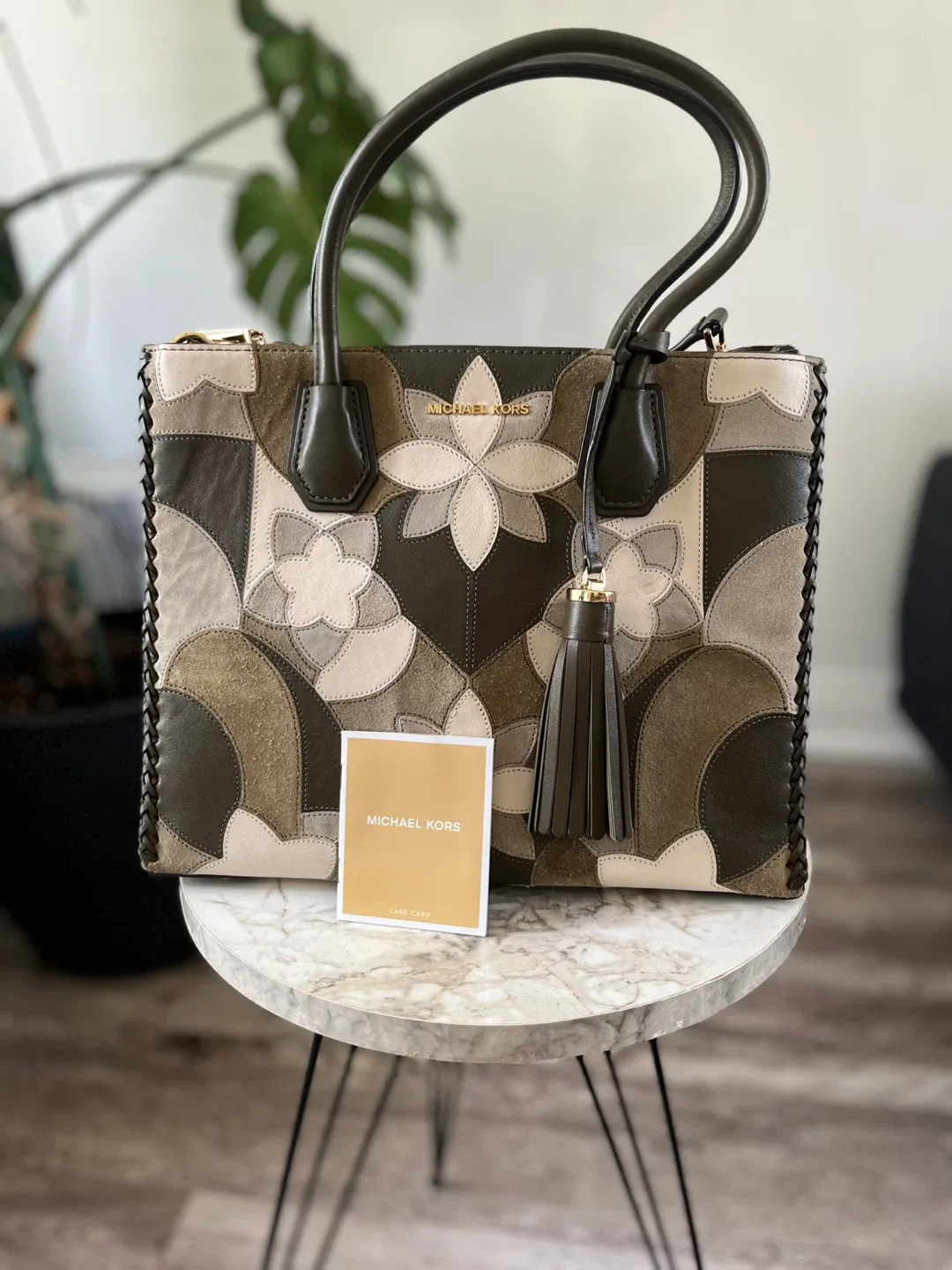 Michael Kors Leather Mercer Floral Patchwork Tote Bag thumbnail