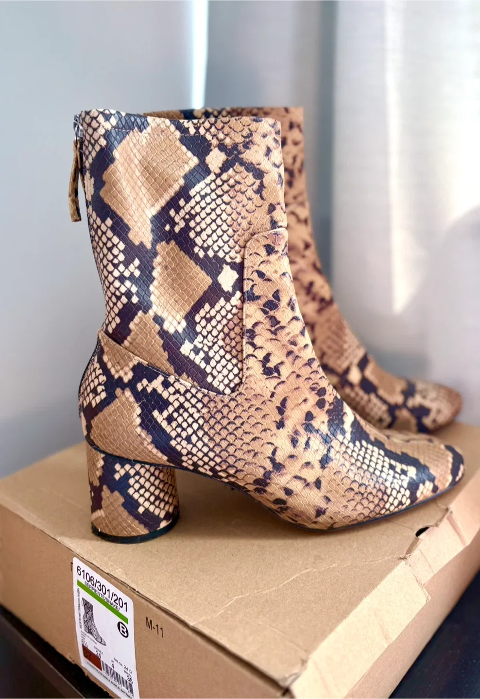 Zara Snake Print Ankle Boots - Size 6.5 thumbnail