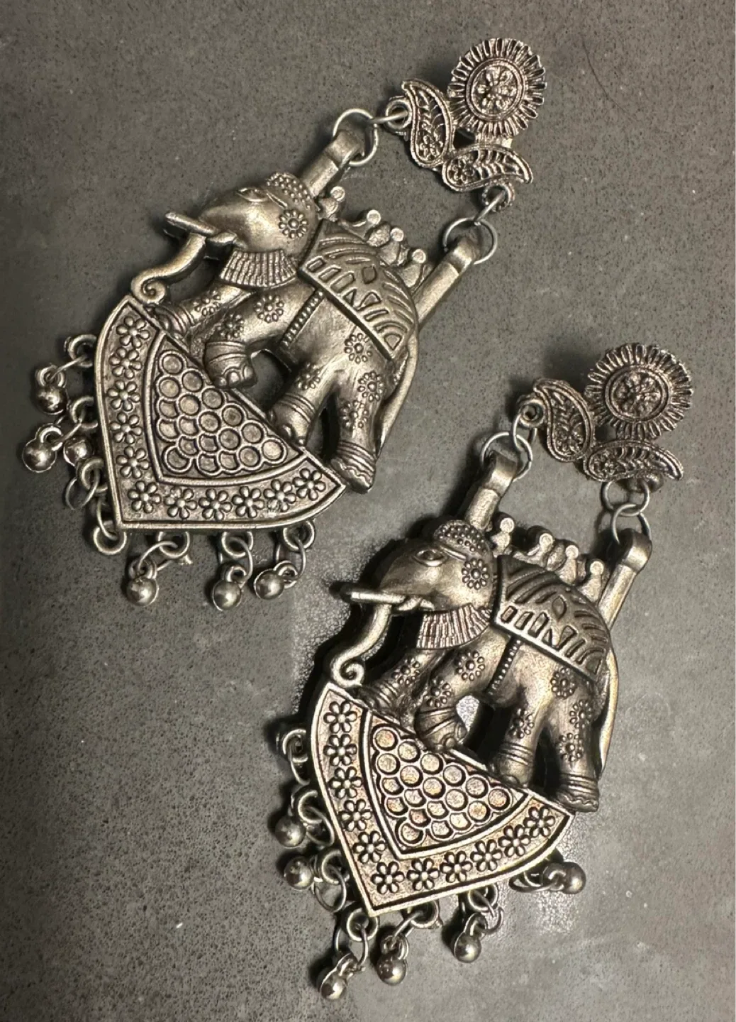 Elephant Design Silver Tone Dangle Earrings thumbnail