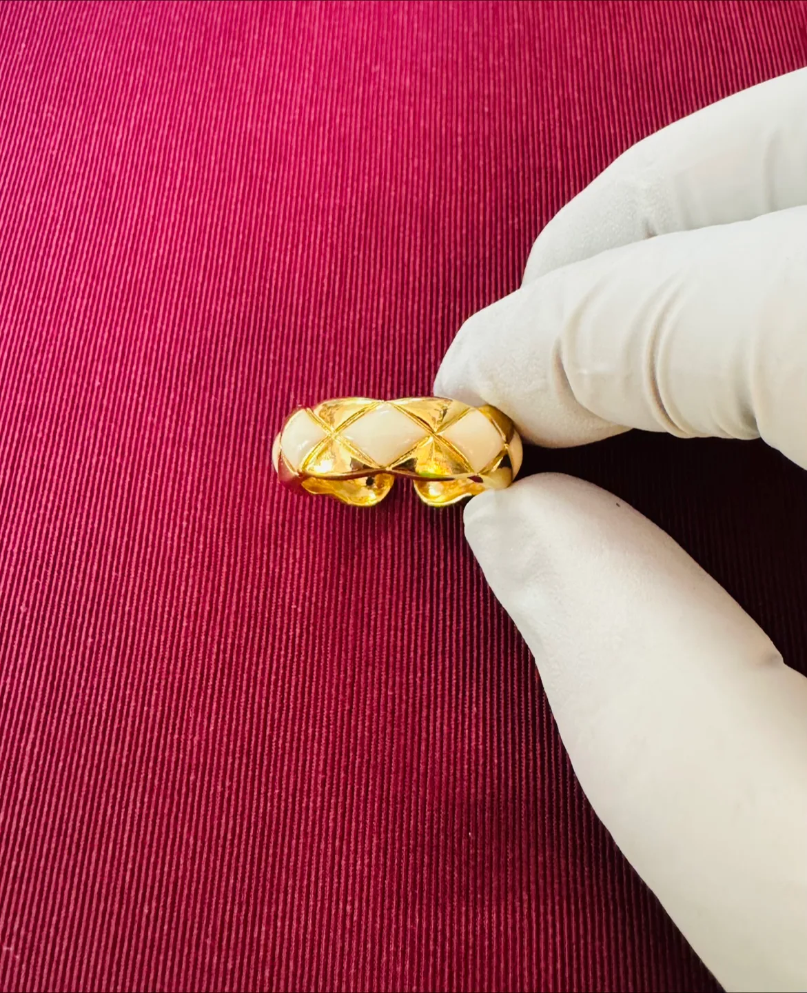 Cushion Quilted Cut Channel 14K Gold Dipped, Adjustable Ring thumbnail