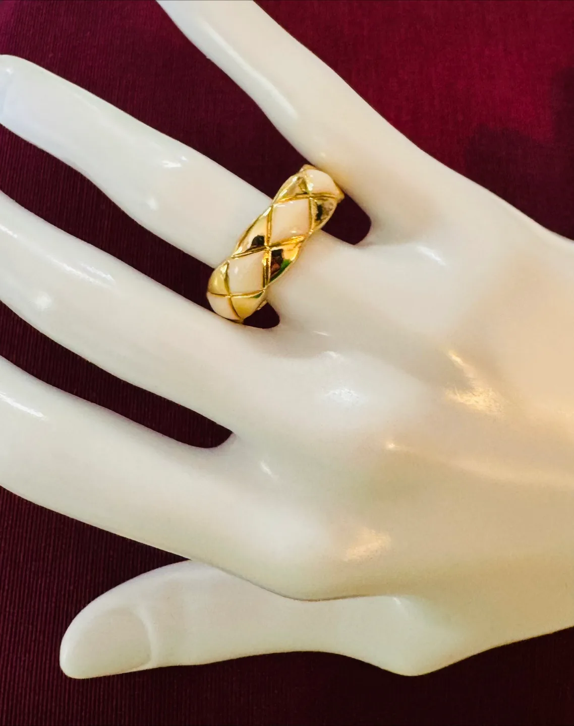 Cushion Quilted Cut Channel 14K Gold Dipped, Adjustable Ring image indicator(4)