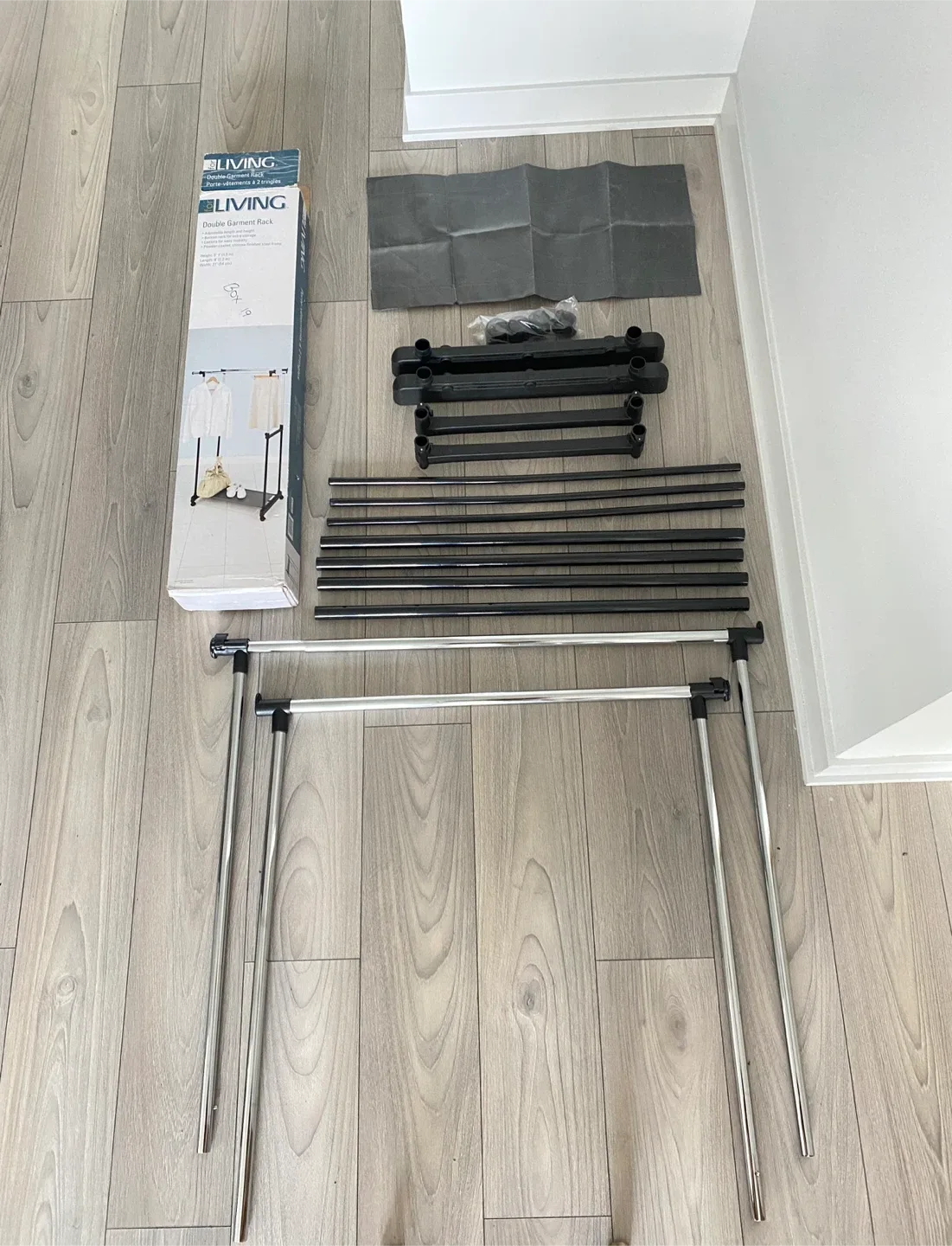 De-assembled Double Clothing Rack - packed for easy pick up thumbnail