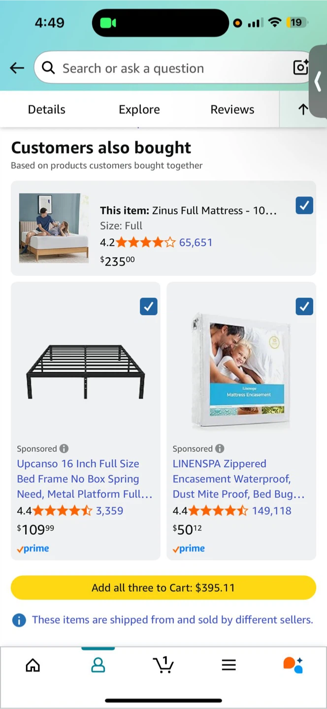 Mattress and bed frame