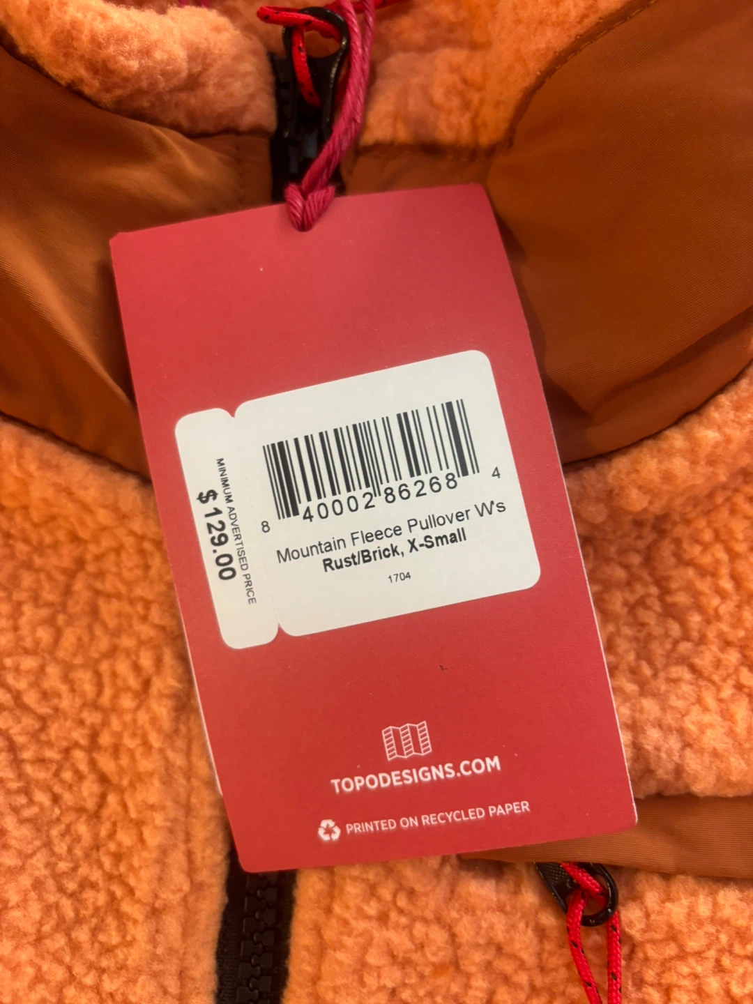 Topo Designs Mountain Fleece Pullover - Rust/Brick XS - photo 3