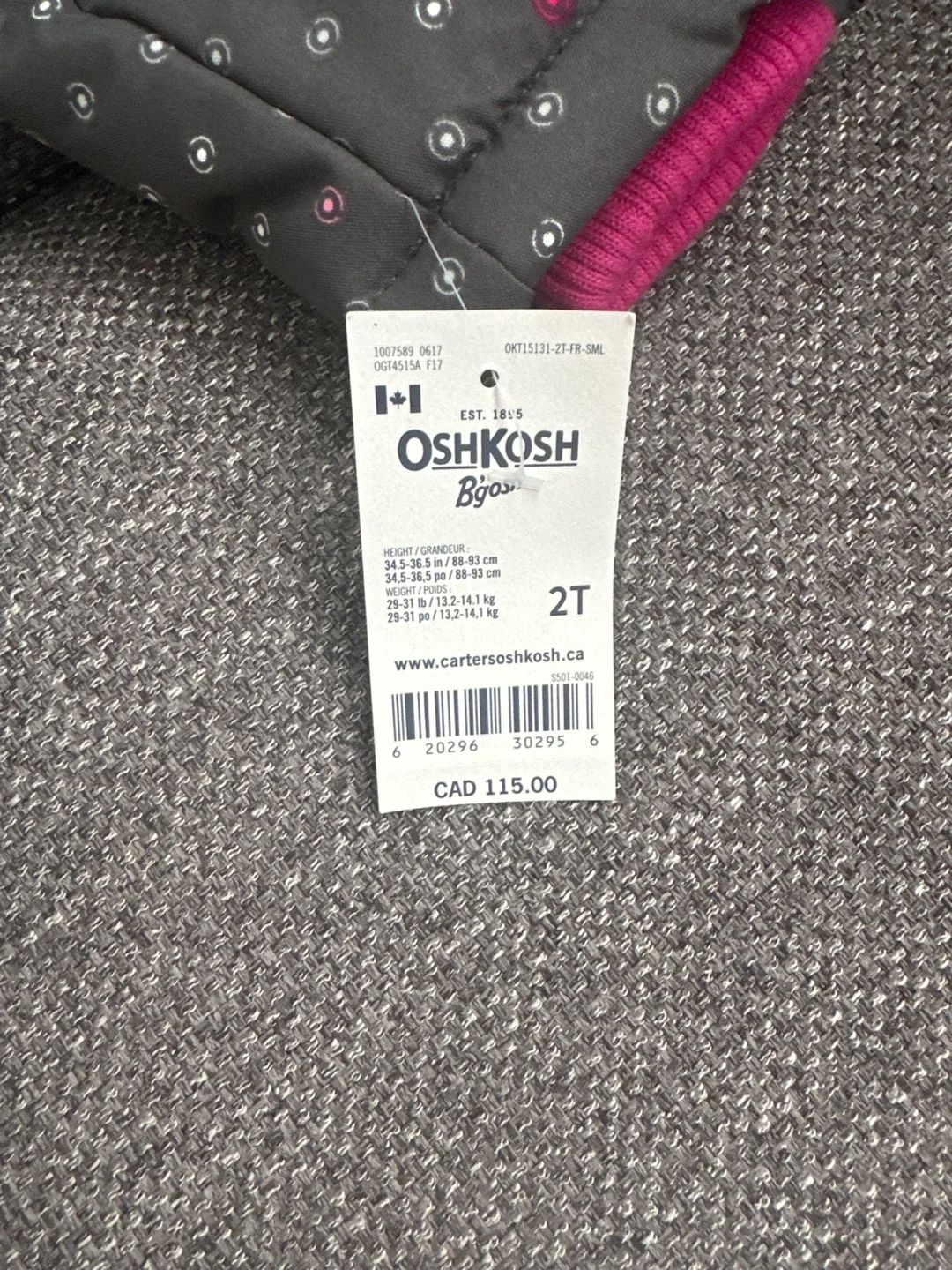 OshKosh B'gosh 2T Winter Jacket - Grey & Pink image indicator(4)