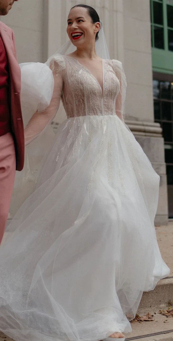 Papilio Long Sleeve A-Line Wedding Dress Size 40 thumbnail
