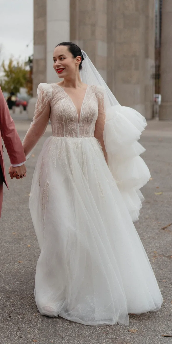 Papilio Long Sleeve A-Line Wedding Dress Size 40 image indicator(2)