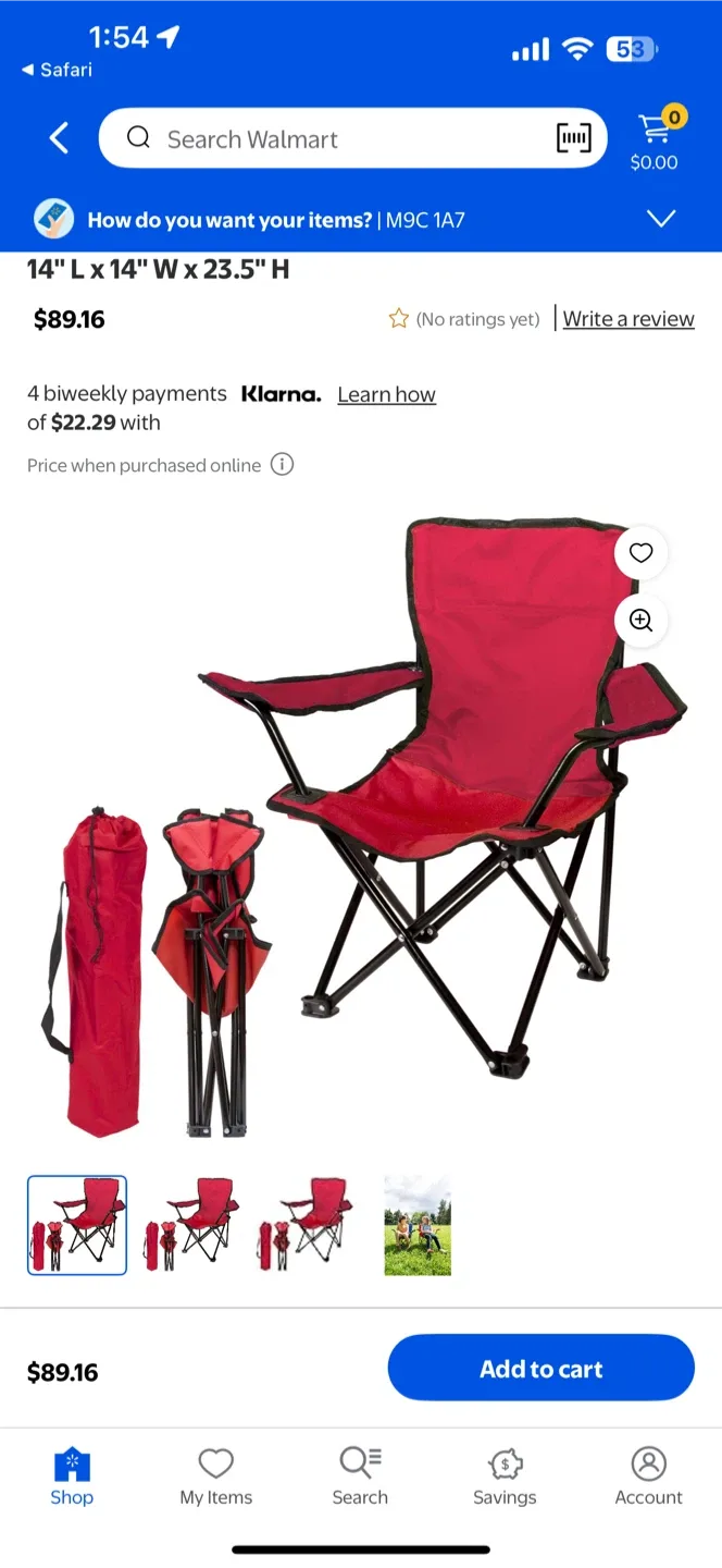Red Folding Camp Chair with Carry Bag for kids thumbnail