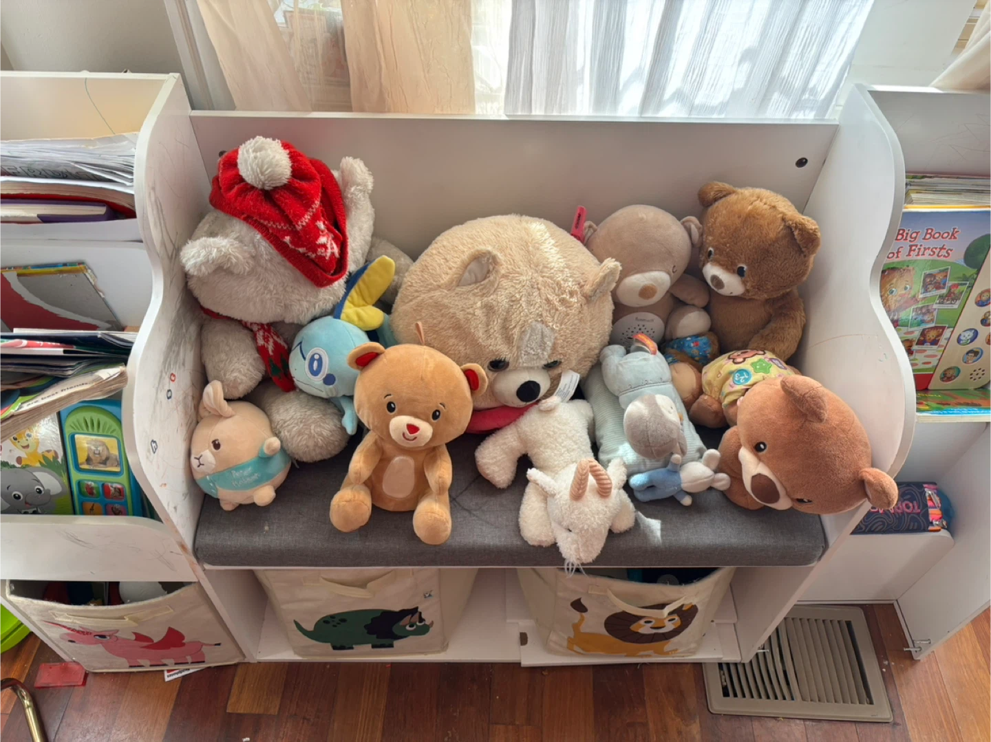 Kids White Bookcase with Bench & Storage