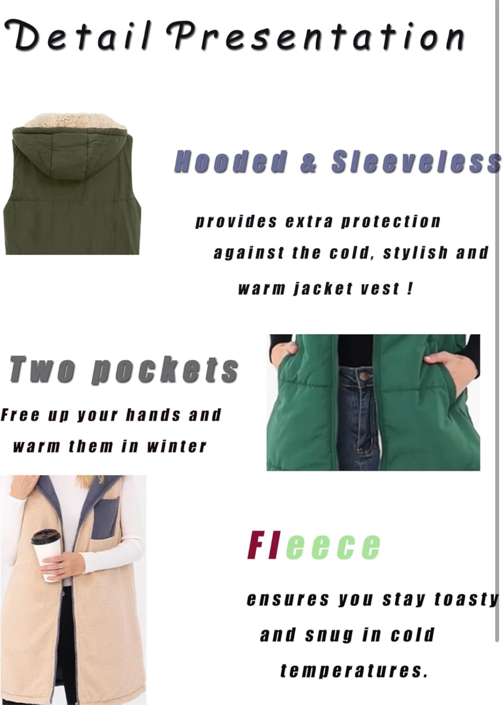 NEW! Reversible Sleeveless Fleece Zip Up Long Vest with Pockets - photo 5