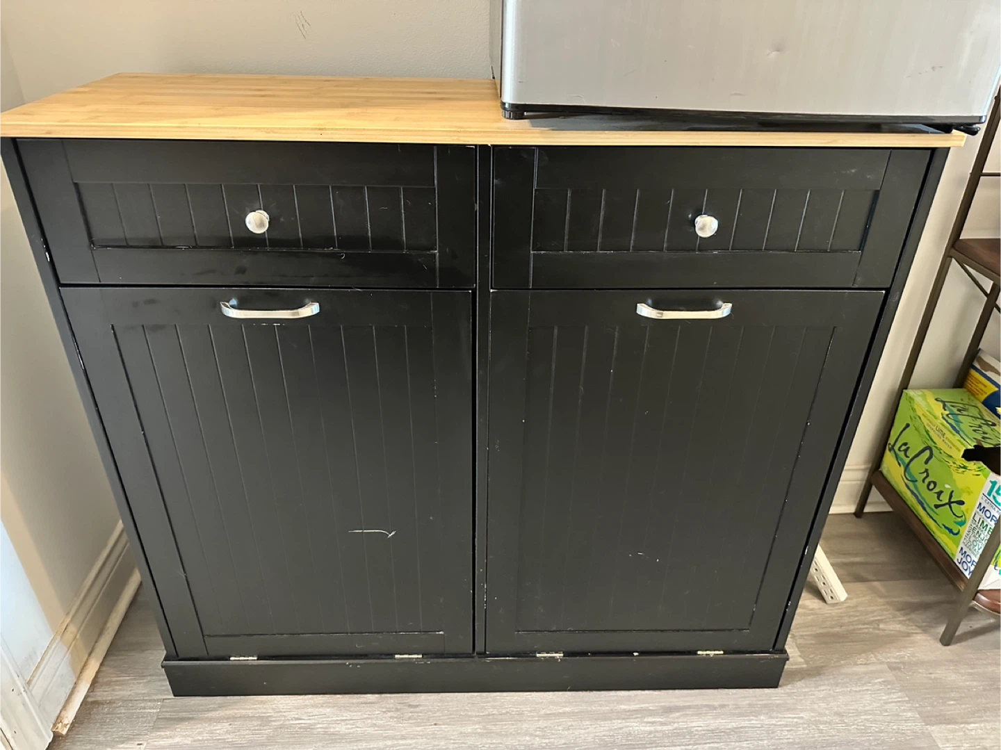 Black Kitchen Island with Butcher Block Top