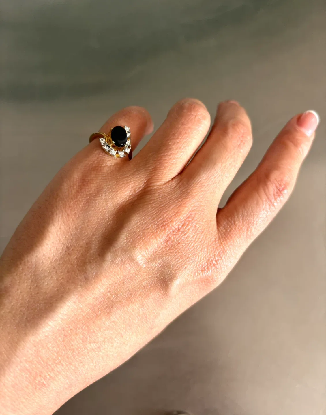 Black Onyx & zircon Ring, US size 5! thumbnail