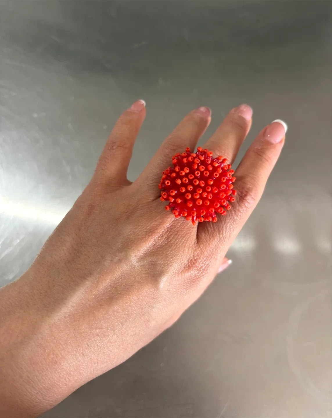 Red beaded statement ring, US size: 7 🥰🥰 thumbnail