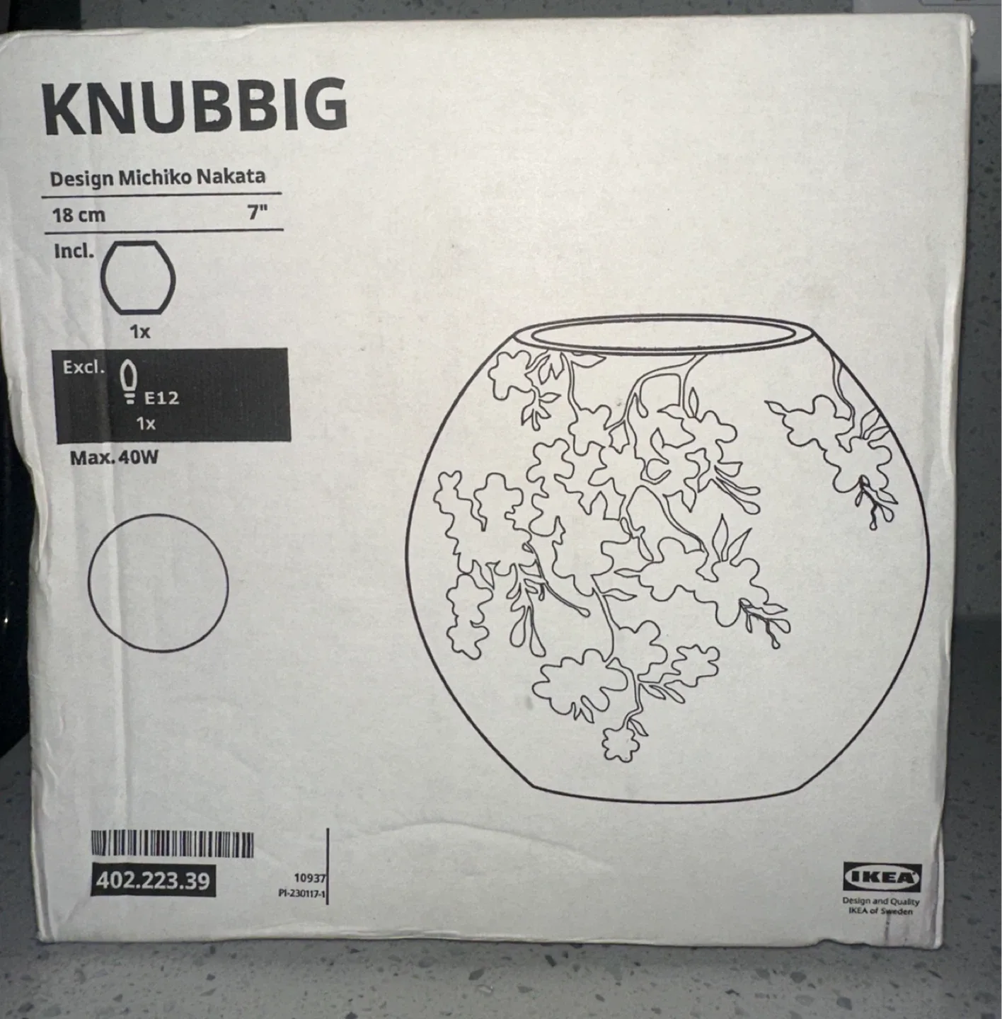 IKEA KNUBBIG Table Lamp, White Floral Pattern image indicator(2)