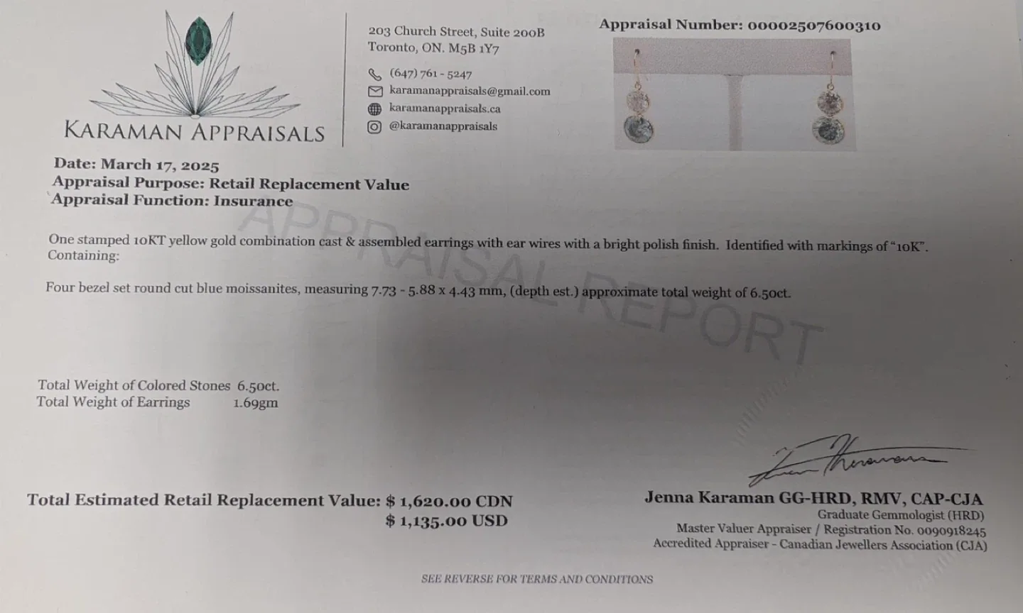 10K Gold Blue Moissanite Earrings, 6.5ct image indicator(2)