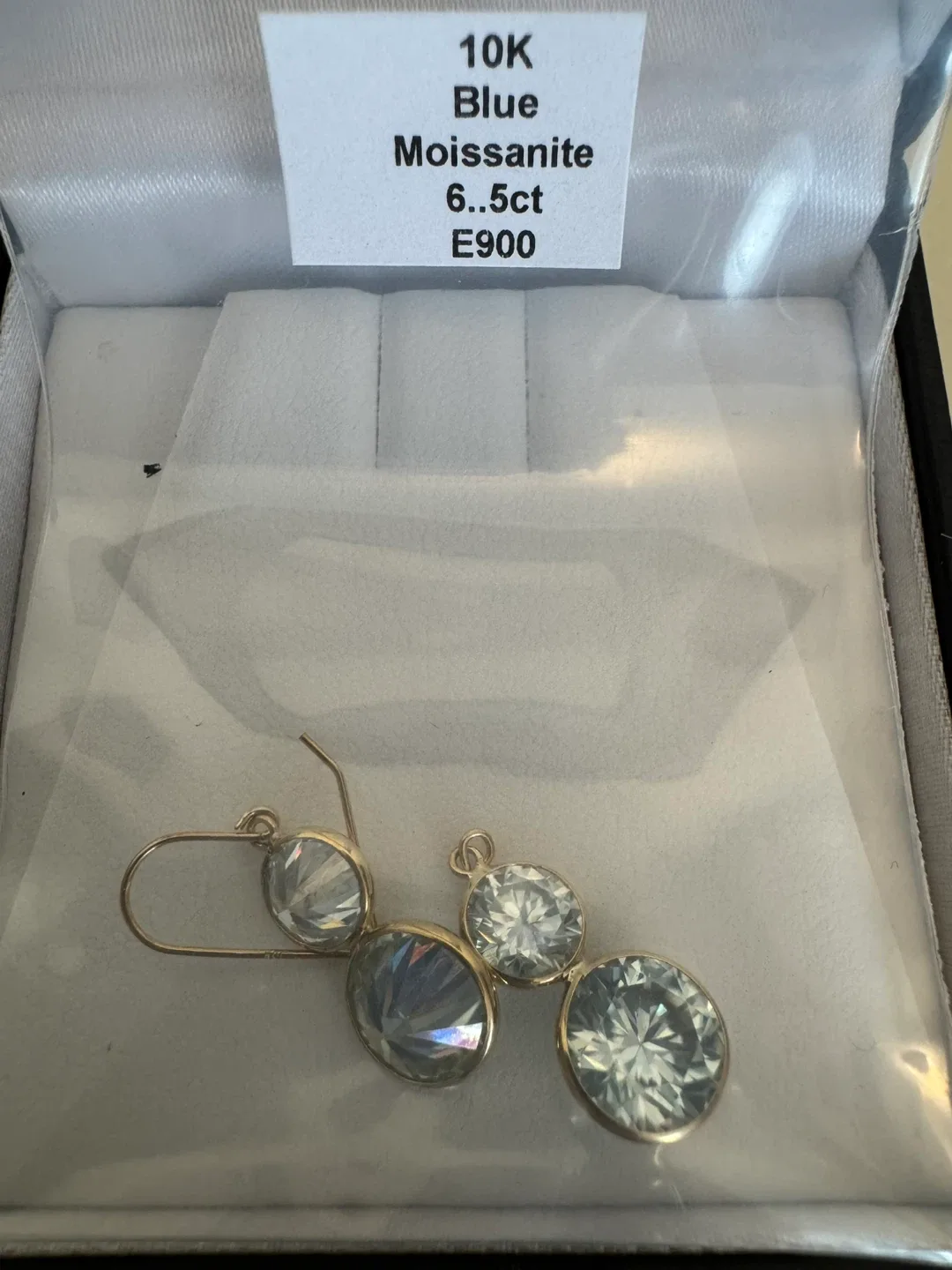 10K Gold Blue Moissanite Earrings, 6.5ct image indicator(3)