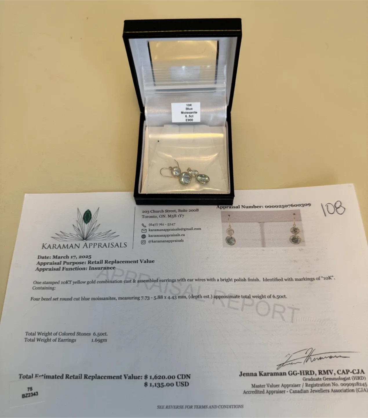 10K Gold Blue Moissanite Earrings, 6.5ct image indicator(6)