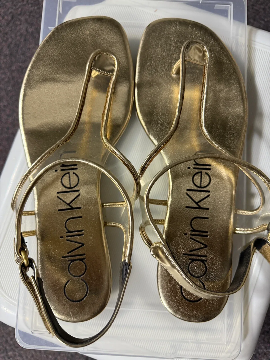 Calvin Klein Gold Thong Sandals - Size 8 thumbnail