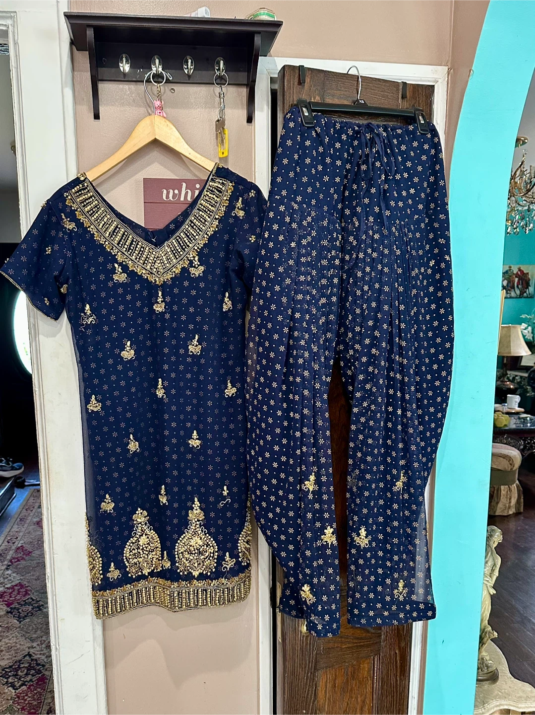Blue & Gold Embroidered Salwar Kameez Suit