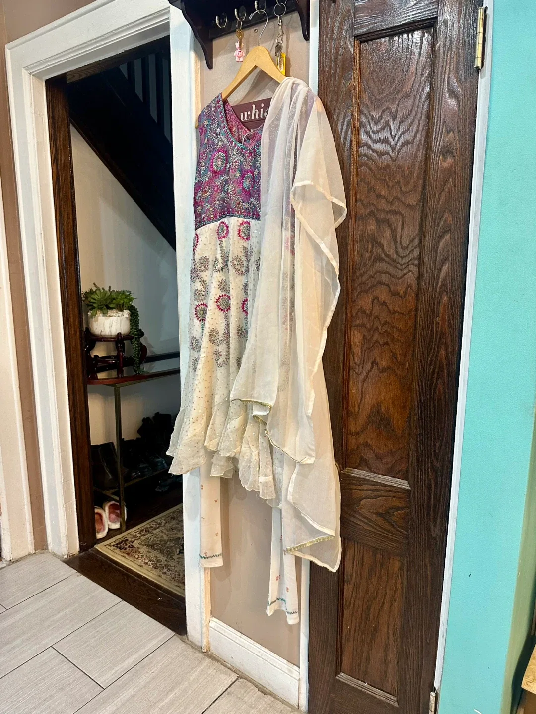 Embroidered Dress with Shawl and pants thumbnail