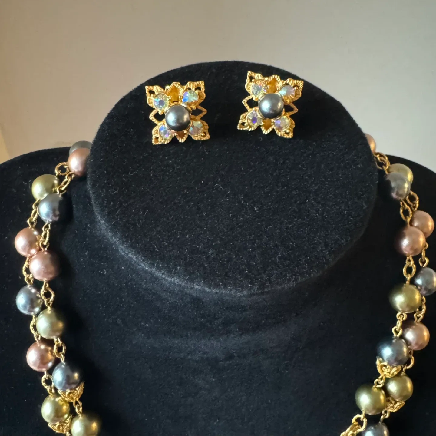 Joan Rivers Double Pearl Strand + AB Clip On Earrings image indicator(9)