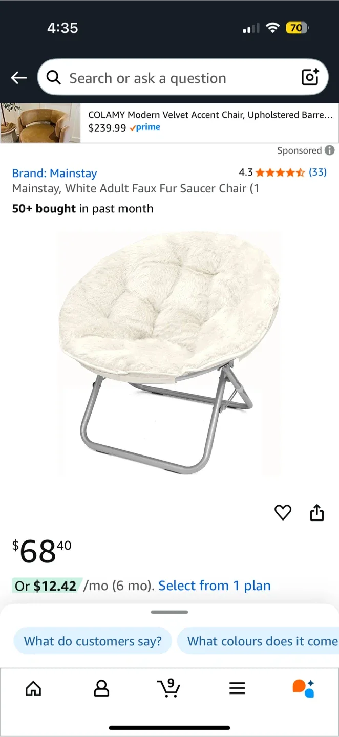 Mainstay White Adult Faux Fur Saucer Chair image indicator(3)