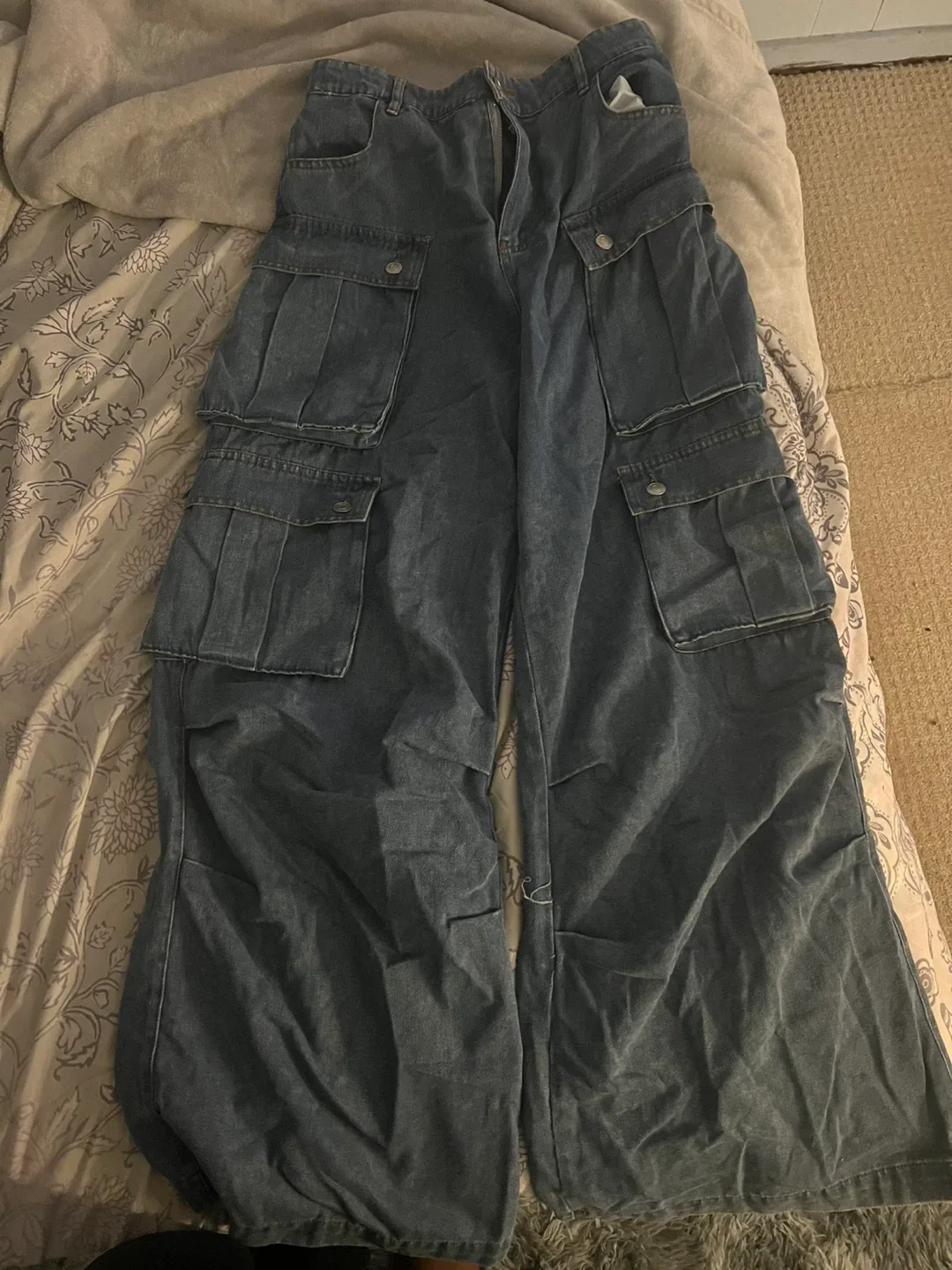 Wide Leg Denim Cargo Pants thumbnail