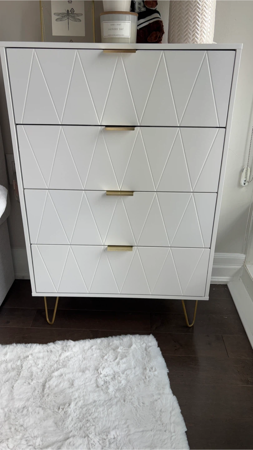 White 4-Drawer Dresser with Gold Legs
