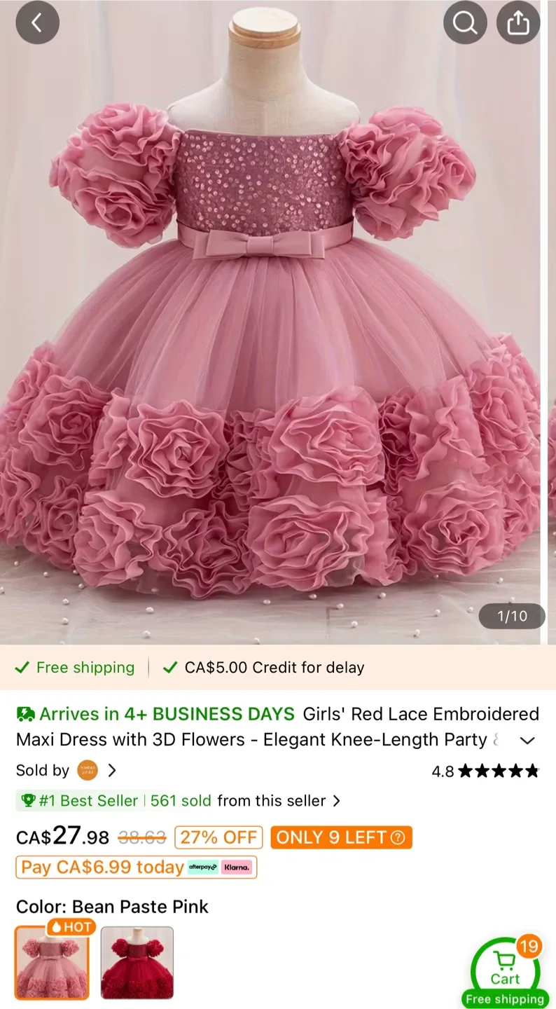 Girls' Maxi Dress with 3D Flowers image indicator(3)