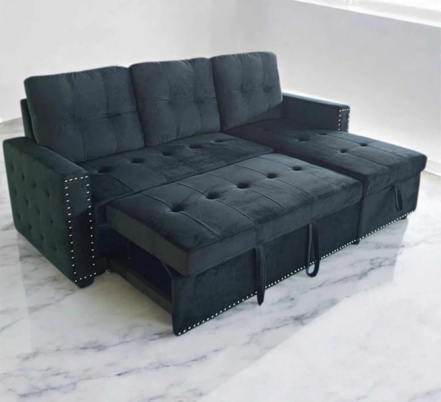 Black Sectional Sofa Bed with Storage