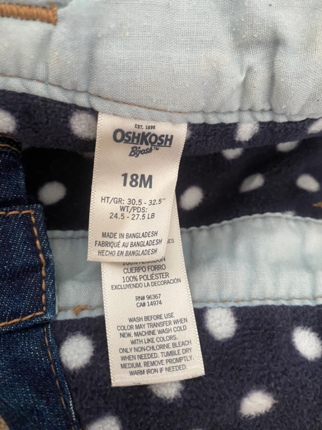 OshKosh B'gosh Denim Overalls - Size 18M - photo 3
