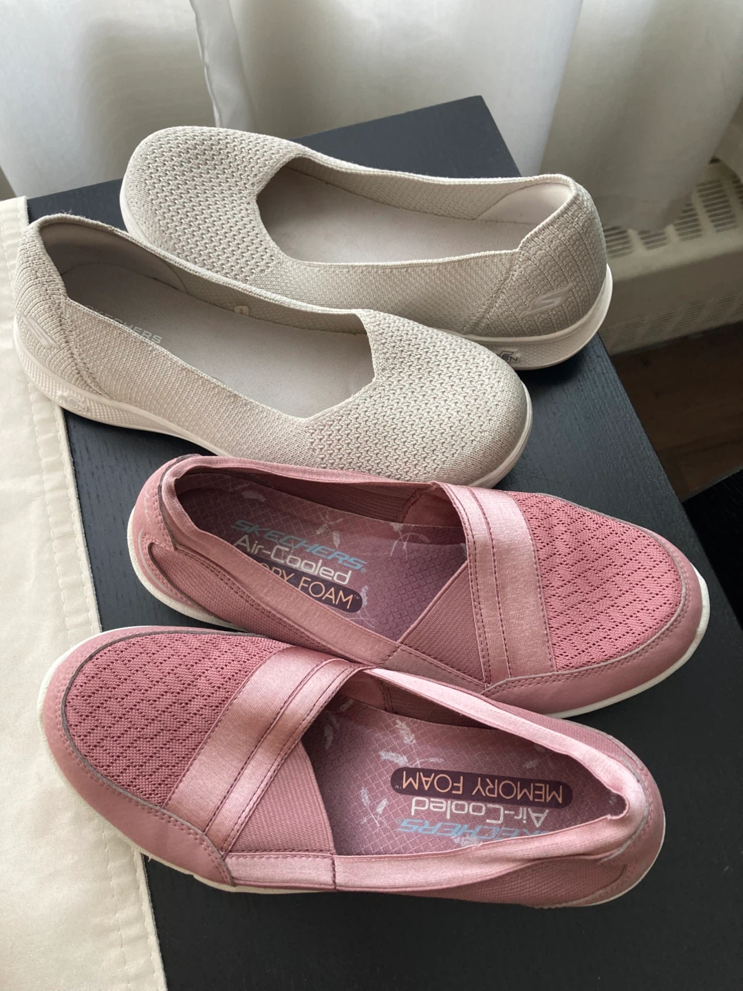 Sketchers Walking Shoes Pink Pair & Cream
